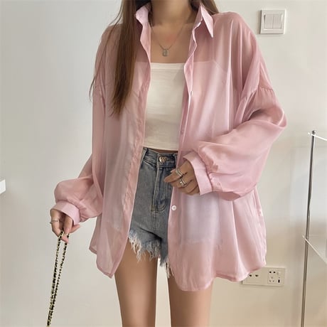 【11color】 シアーシャツ パフ袖 シフォン オーバーサイズ ルーズ シアーブラウス 長袖 レトロ 韓国ファッション レディース Y2K 大人可愛い ガーリー DTC-672456293033