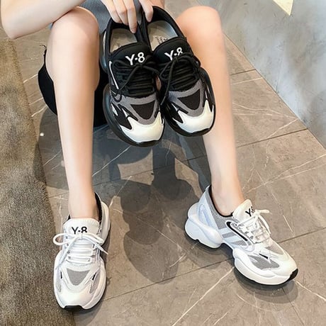 スニーカー レースアップ 5cm 韓国ファッション レディース ダットスニーカー ダッドシューズ ボリュームスニーカー フラットボトム スボーツ 歩きやすい カジュアル 622876187900
