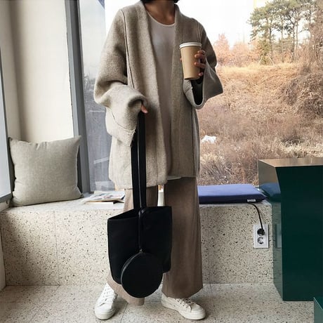 ショートコート 暖かい 厚手 ニット ウール調 ワイドスリーブ 長袖 ニットコート カーディガン 韓国 ファッション レディース (DCT-625945668283)