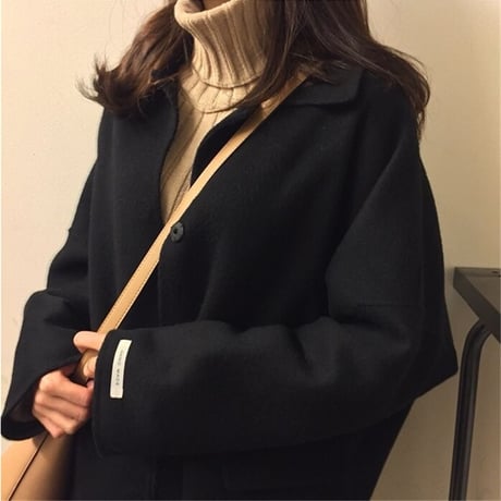 ウールコート レトロ キルティング加工 韓国ファッション レディース あったか コート アウター シングルブレスト キャメル ブラック ミディアム丈 春 秋 冬 (DTC-605464007030)