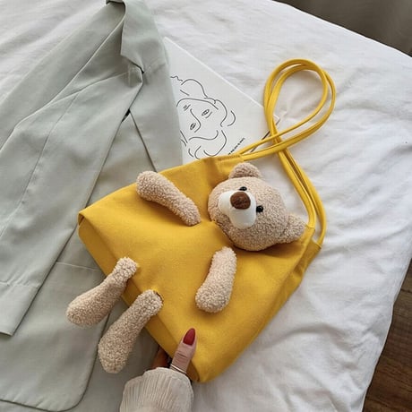 かわいいクマちゃんぬいぐるみの帆布バッグ ショルダーバッグ 韓国ファッション レディース メッセンジャーバッグ キャンバスバッグ クマ ベアー ぬいぐるみ カジュアル DTC-619923273470