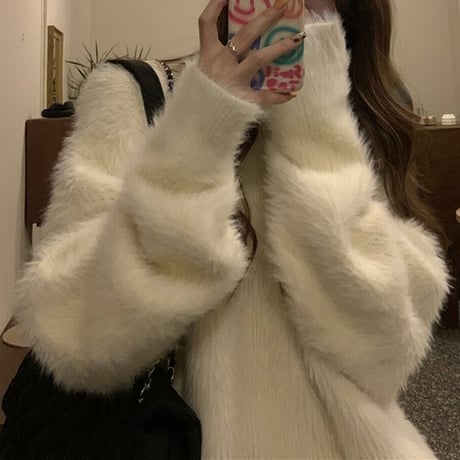 ファーニットセーター ファーセーター ニットセーター モヘアセーター 長袖 ルーズ 暖かい ゆったり レトロ 韓国ファッション レディース 大人可愛い ガーリー DTC-634715262616