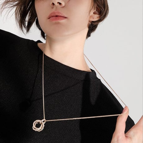 3つ輪 輪っか ネックレス ロングチェーン 韓国アクセサリー ペンダント リング 合金 メッキ アクセサリー ジュエリー DTC-562576983808