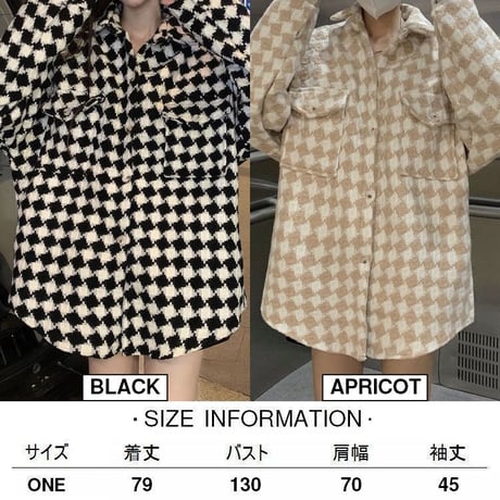 ジャケット アウター チェック柄 長袖 シャツジャケット ショートコート ハーフコート ゆったり レトロ 韓国ファッション レディース 大人可愛い ガーリー DTC-655810375047