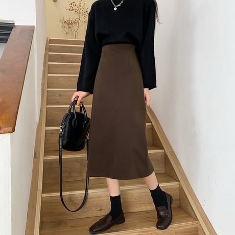 スカート バックスリット ハイウエスト ロング丈 Aラインスカート ストレート レトロ 韓国ファッション レディース 大人可愛い ガーリー DTC-627856239032