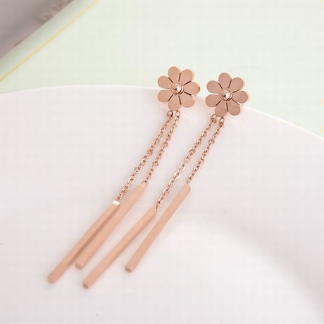 ピアス フラワー 花 チェーン 金属アレルギー対応 スタッドピアス アクセサリー チタンスチール316L DTC-573913280047