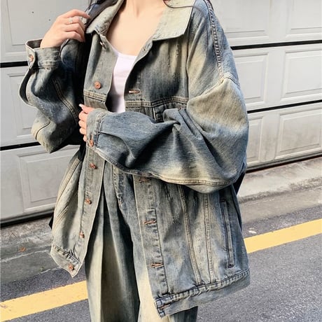 セットアップ デニムジャケット デニムパンツ ウォッシュ加工 オーバーサイズ Gジャン ジーパン デニム レトロ 韓国ファッション レディース 大人可愛い ガーリー DTC-769538222015