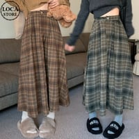 チェック柄 ロングスカート ハイウエスト ウエストゴム Aライン スカート レトロ 韓国ファッション レディース 大人可愛い ガーリー DTC-689343801125