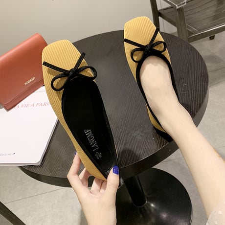 パンプス リボン フラットシューズ スクエアトゥ ぺたんこ 韓国ファッション レディース フラットパンプス フラット キュート 痛くない かわいい 歩きやすい 601568138480