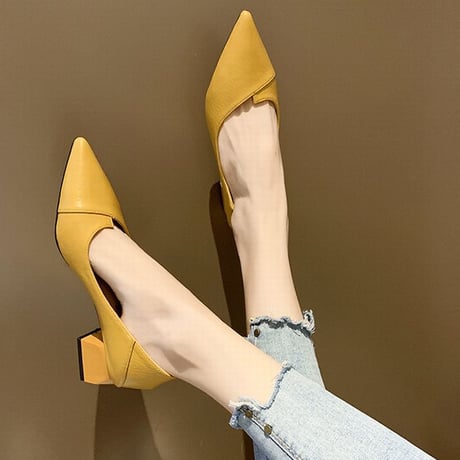 パンプス チャンキーヒール バブーシュ スクエアトゥ 韓国ファッション レディース 潰し履き 歩きやすい DTC-599533235253