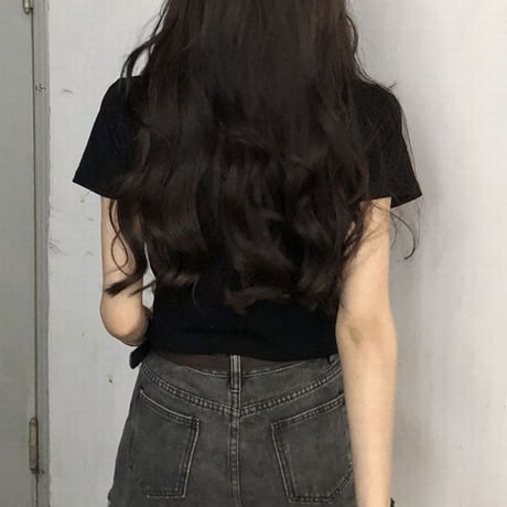Tシャツ 胸開き クロップド丈 半袖 ショート丈 クロップドTシャツ 半袖Tシャツ 韓国ファッション レディース 大人可愛い ガーリー カジュアル DTC-678892552100