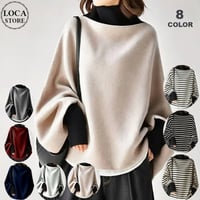 フェイクレイヤード ニット ハイネック トップス バットスリーブ ドレープ プルオーバー 体型カバー 重ね着風 ゆったり 長袖 レトロ 大人可愛い カジュアル DTCA-989917779618