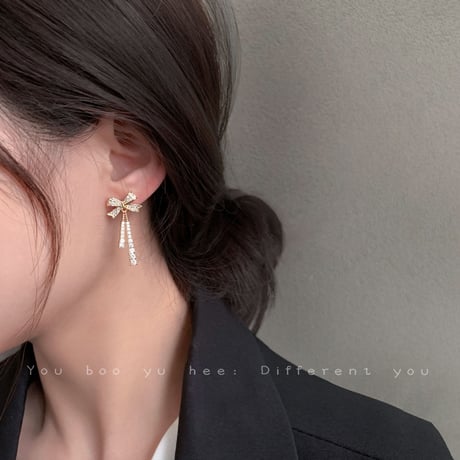 ピアス 両耳用 リボン ドロップピアス CZ アクセサリー 合金 シルバー925 ジュエリー DTC-636637950656