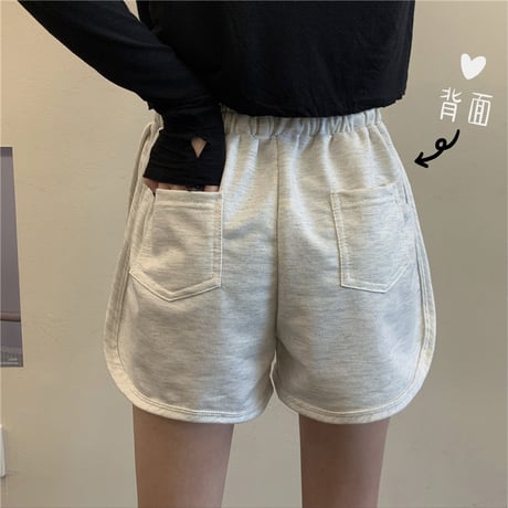 ショートパンツ 薄手 スウェットパンツ スポーツパンツ ハイウエスト ショート丈 シンプル レトロ 韓国ファッション レディース カジュアル DTC-650624596427