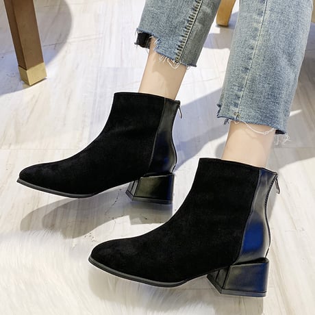 ショートブーツ チャンキーヒール 22.5～25.0cm バックジップ 歩きやすい 履きやすい レディース ブーツ おしゃれ 大人可愛い ガーリー DTC-628435471834