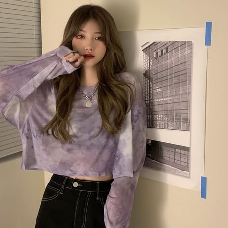 【2カラー】 2点セット タイダイ シアーTシャツ キャミソール付き  ショート丈 ルーズ シースルー 韓国ファッション レディース 大人可愛い ガーリー カジュアル DTC-649079428397