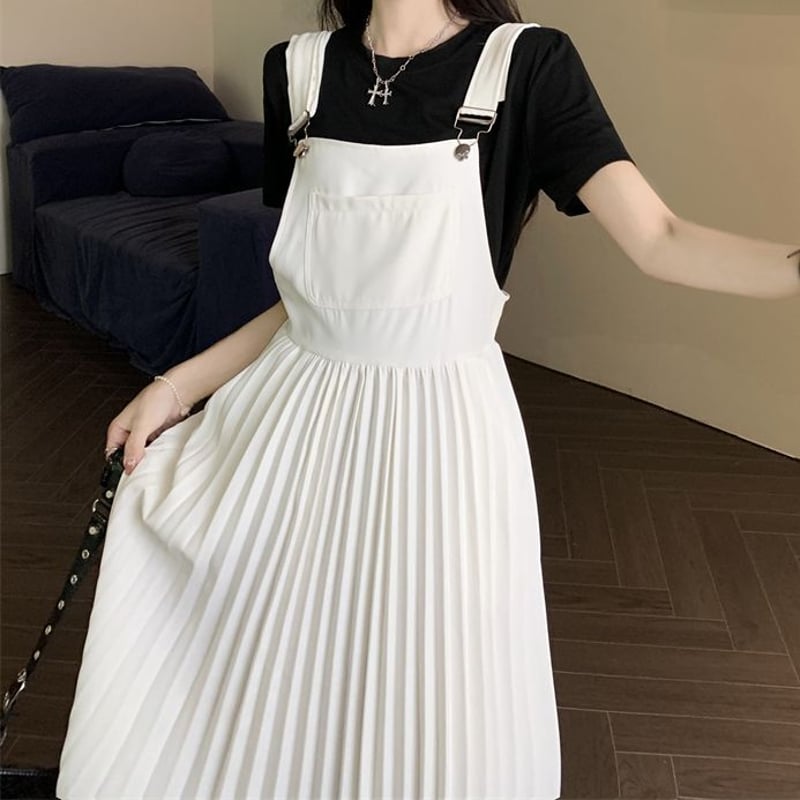 プリーツサロペットスカート ロング丈 ノースリーブ サロペット  