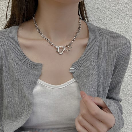 ダブルハート ネックレス チェーン付き 金属アレルギー対応 レディース ペンダント アクセサリー チタンスチール シンプル DTC-639342215157