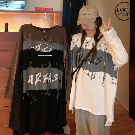 長袖 Tシャツ 前後で丈違い 両側スリット韓国ファッション レディース ロングTシャツ ロンt トップス ゆったり カットソー 大人可愛い ガーリー DTC-626527399174