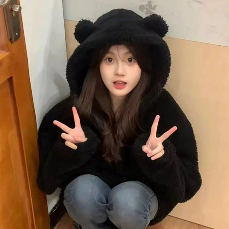 クマ耳 フード付き ボアブルゾン ファーブルゾン アウター ラムウール もこもこ 防寒 ゆったり ルーズ 長袖 冬 レトロ 大人可愛い ガーリー DTCA-831602266614