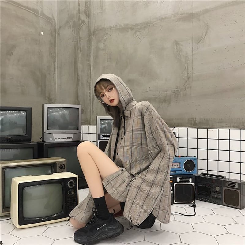 メンズ/レディース ユニセックス チェックパーカー コーディガン メンズ/レディース ユニセックス チェックパーカー コーディガン