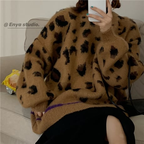 ニット セーター 3カラー レオパード柄 ヒョウ柄長 袖 プルオーバー 韓国ファッション レディース トップス ラウンドネック 大人可愛い かわいい ガーリー DTCA-688582321649
