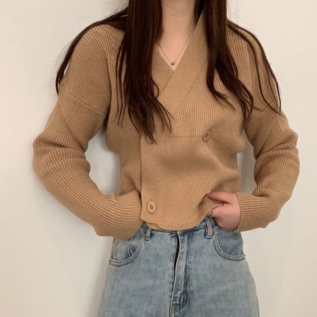 2WAY ショート丈 カーディガン 韓国ファッション レディース オフショルダー オフショル ウール 暖かい ボタン ガーリー (DTC-604776362280)