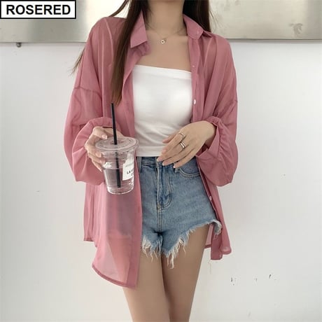 【11color】 シアーシャツ パフ袖 シフォン オーバーサイズ ルーズ シアーブラウス 長袖 レトロ 韓国ファッション レディース Y2K 大人可愛い ガーリー DTC-672456293033