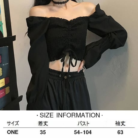 クロップド丈 ブラウス シャーリングデザイン スクエアネック オフショルダー 肩出し へそ出し 長袖 韓国ファッション レディース 大人可愛い ガーリー フェミニン DTC-651159622548