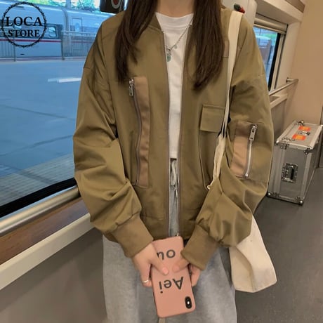 ミリタリー風 ブルゾン ジャンパー MA-1 ポケット 薄手 ルーズ 韓国ファッション レディース 大人可愛い ガーリー カジュアル 韓国ストリートファッション DTC-680499052243