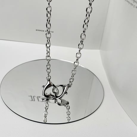 ダブルハート ネックレス チェーン付き 金属アレルギー対応 レディース ペンダント アクセサリー チタンスチール シンプル DTC-639342215157