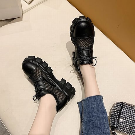 メッシュシューズ レースアップ 厚底 通気性 韓国ファッション レディース メッシュ ローファー 歩きやすい カジュアル 623881281667