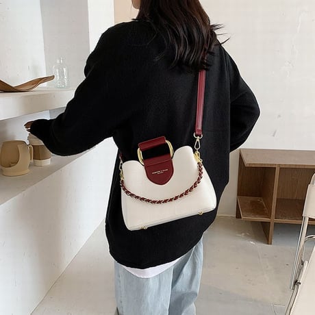 2WAY ハンドバッグ ショルダーバッグ ファスナー ミニバッグ スクエアバッグ バッグ 鞄 レトロ ブラック ホワイト ブラウン ワインレッド DTC-625751564330