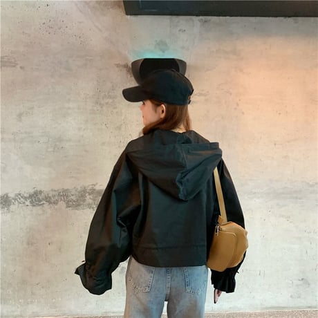 レディース ショートジャケット マウンテンパーカー ブルゾン パーカー ベルスリーブ 春 秋 アウター 薄手 韓国 韓国ファッション (DTC-602065336736)