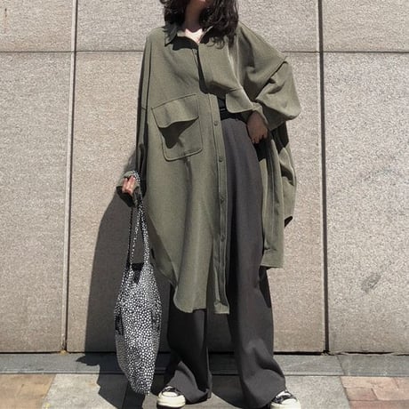 ロングシャツ シャツコート アウター シャツ コート ロング丈 ルーズ 長袖 レトロ 韓国ファッション レディース 大人可愛い ガーリー DTC-679716391423