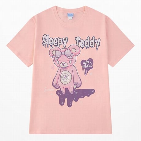 【2カラー】 ユニセックス Tシャツ 半袖 Sleepy Teddy オーバーサイズ カジュアル 韓国ファッション メンズ レディース 韓国ストリートファッション DTC-643729129197