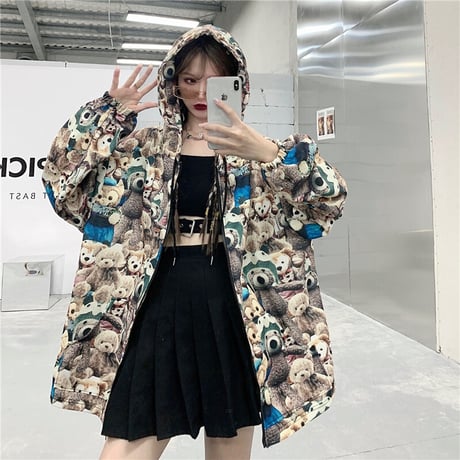 ユニセックス パーカー くまちゃん ベアー ジップアップ 長袖 オーバーサイズ 韓国ファッション メンズ レディース カジュアル ストリートファッション DTC-653614011445