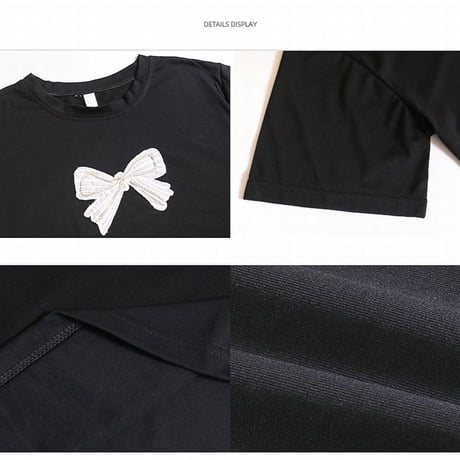 Tシャツ リボン 半袖 ラウンドネック ルーズ ゆったり 韓国ファッション レディース トップス カジュアル ストリートファッション DTC-640249598597