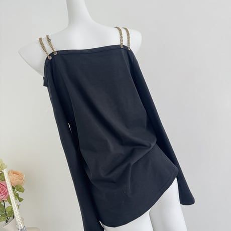 肩紐チェーン オフショルダー tシャツ 長袖 オフショル トップス チェーンストラップ ルーズ レトロ 韓国ファッション レディース 大人可愛い ガーリー DTC-823362233164