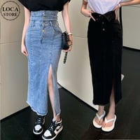 ハイウエスト デニムスカート フロントボタン スリット ロングスカート タイト スカート デニム レトロ 韓国ファッション レディース 大人可愛い ガーリー DTC-674924543161