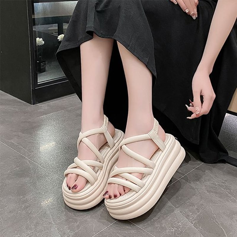 厚底サンダル クロスストラップ 22.0～24.5cm アンクルストラップ
