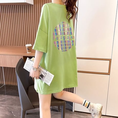 クマのぬいぐるみ付き Tシャツ ダブルポケット 幾何学 チュニック ゆったり 半袖 レトロ 韓国ファッション レディース 大人可愛い ガーリー カジュアル DTC-668699340794