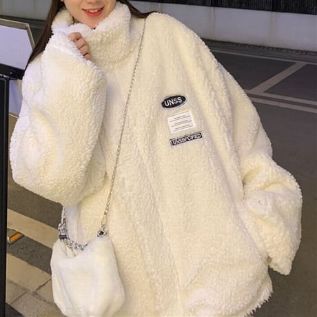 リバーシブル 2way ボアジャケット ボアブルゾン アウター 両面 暖かい 防寒 もこもこ ゆったり レトロ ガーリー カジュアル ストリートファッション DTC-658868200704