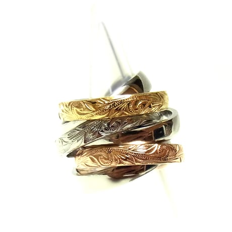 【HAWAIIANJEWELRY / ハワイアンジュエリー】 2連 リング 指輪 K14コーティング ピンクゴールド シルバー サージカルステンレス ステンレス ノンアレルギー (grs8653)