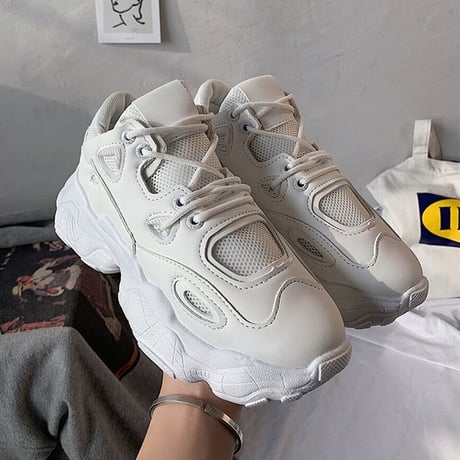 レディース 2カラー ダッドスニーカー 厚底スニーカー シューズ ラウンドヘッド 韓国ファッション (DCT-589452737987)
