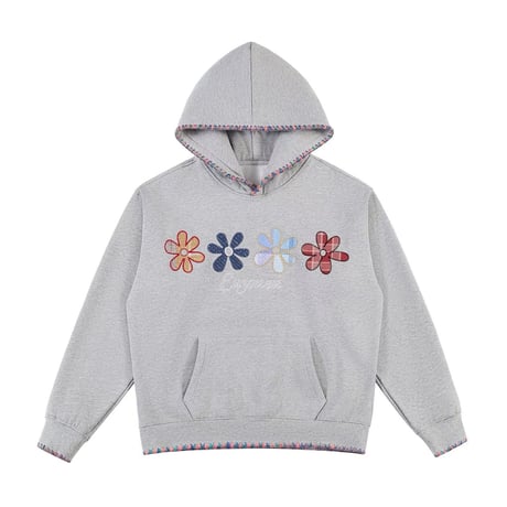 フーディー フラワー 花柄 ロゴ刺繍 プルオーバー パーカー トップス フード付き スウェット オーバーサイズ ゆったり 長袖 レトロ ストリート女子 カジュアル DTCA-989088292999