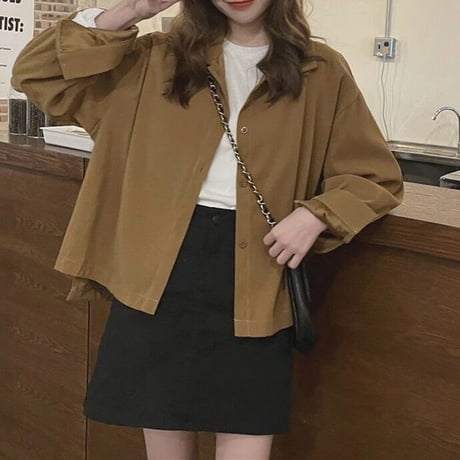 ブラウス シャツジャケット ショート丈 トップス ルーズ ゆったり 長袖 レトロ 韓国ファッション レディース 大人可愛い ガーリー DTC-654679410433