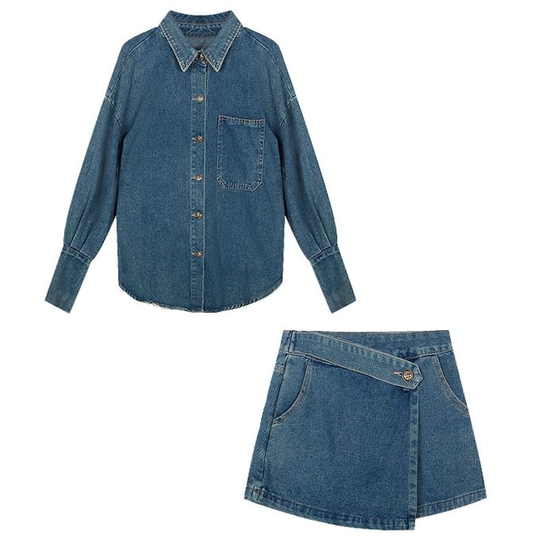 セットアップ 上下セット デニムシャツ デニムスカパン