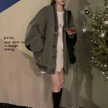 ボアスタジャン バイカラー フリース アウター フェイクラムウール オーバーサイズ 長袖 ルーズ レトロ 韓国ファッション レディース 大人可愛い ガーリー DTC-689307846858