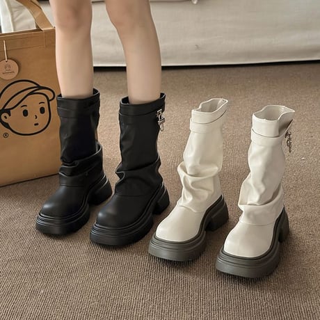 厚底 ショートブーツ 22.5～25.0cm エンジニアブーツ PU フェイクレザー 厚底ブーツ プラットフォーム ブーツ カジュアル 韓国ファッション レディース DTCA-824995505536